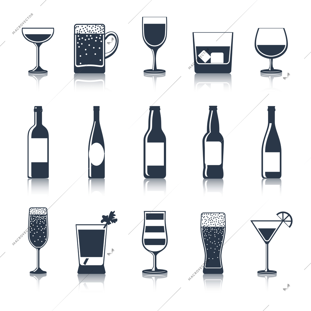 Alcoholic drink party bar restaurant icons black set isolated vector illustration