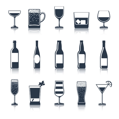 Alcoholic drink party bar restaurant icons black set isolated vector illustration