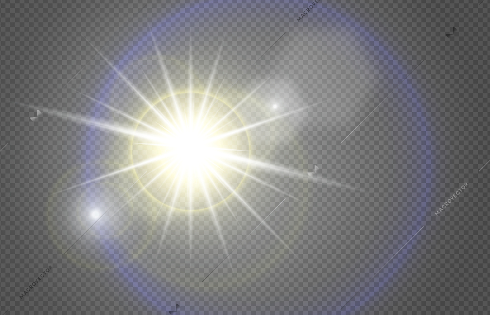 Sun lights effect realistic composition with transparent background and optical flares with shining sun circle rays vector illustration