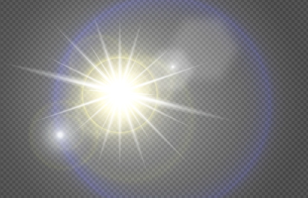 Sun lights effect realistic composition with transparent background and optical flares with shining sun circle rays vector illustration