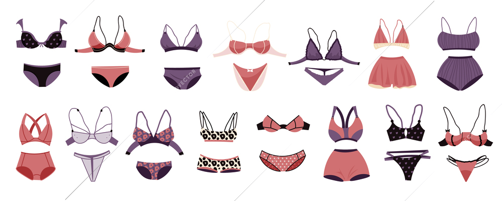 Lingerie icons set with beauty and fashion symbols flat isolated vector illustration