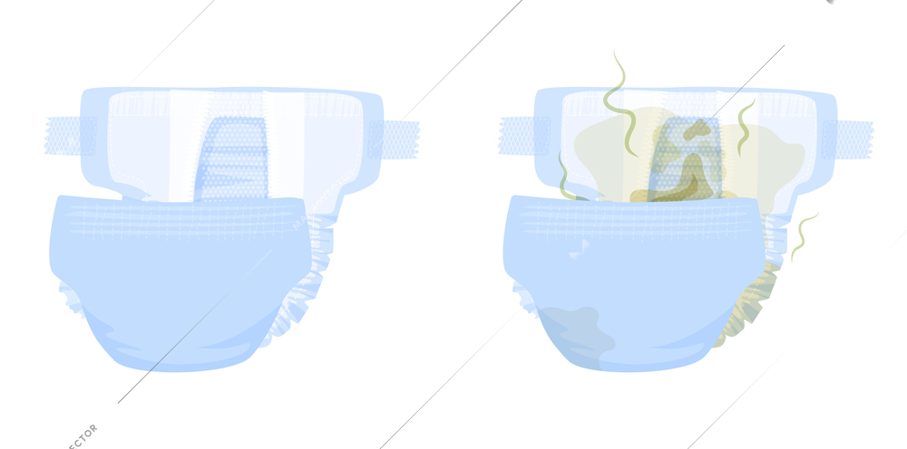 Two white baby diaper clean and dirty flat icon set on white background vector illustration