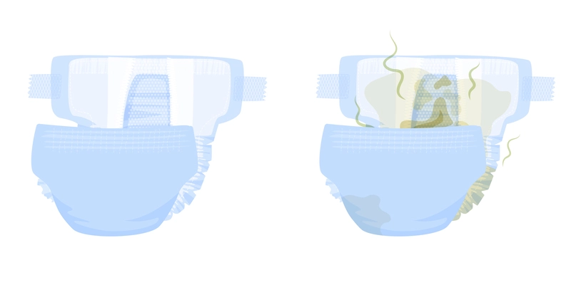 Two white baby diaper clean and dirty flat icon set on white background vector illustration