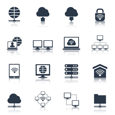 Network cloud computing wifi connection icons black set isolated vector illustration