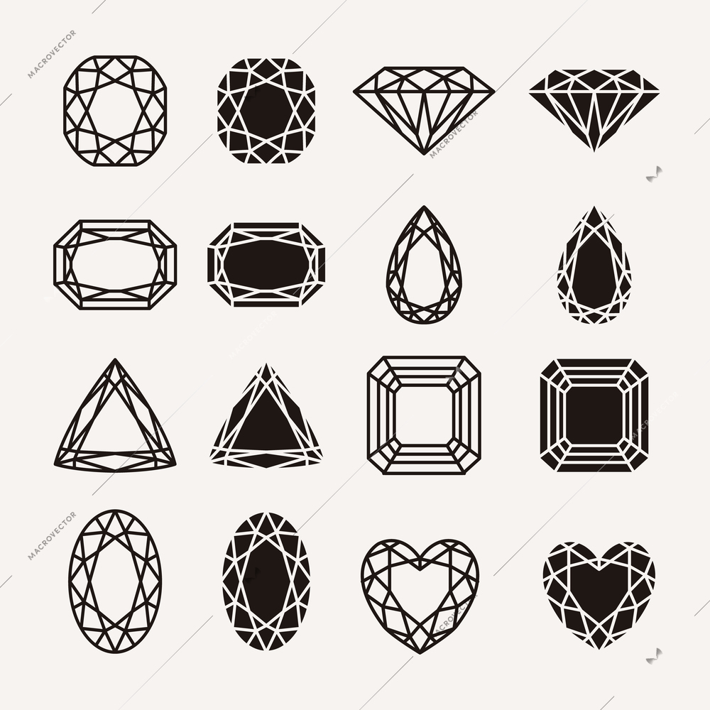 Diamond, gem, jewel icons set isolated vector illustration