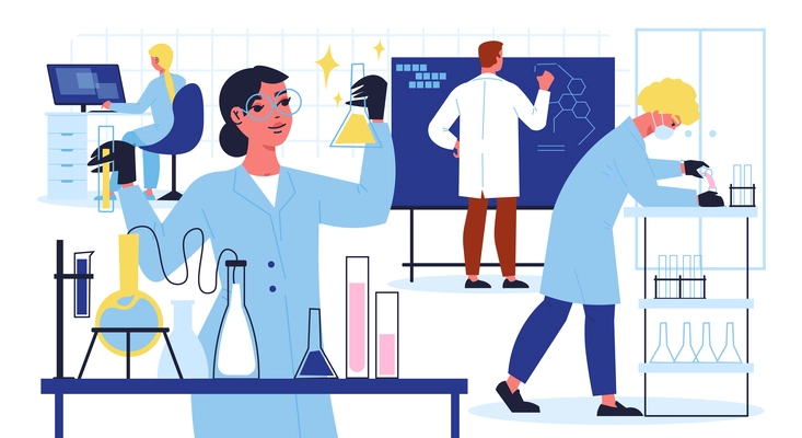 Scientific laboratory flat composition with researcher making experiment vector illustration