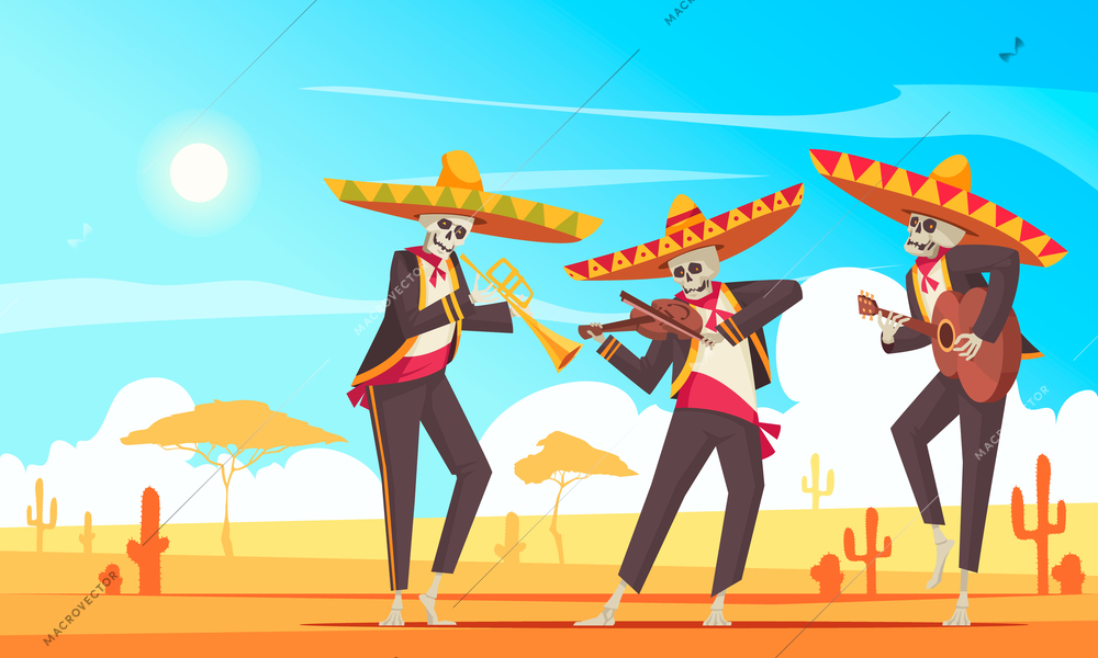 Mexico day of dead background with national festival symbols flat vector illustration