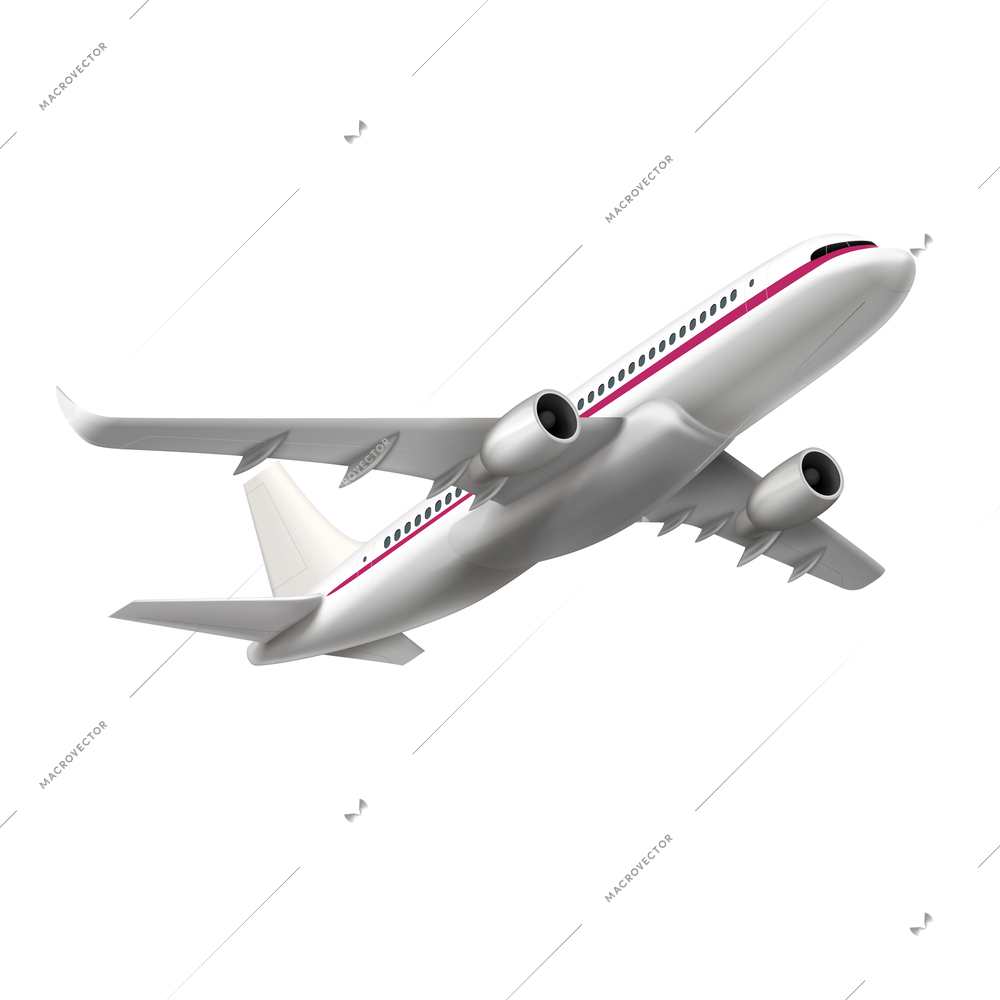 Flying airplane realistic composition with isolated image of flying aircraft jet with wings on blank background vector illustration