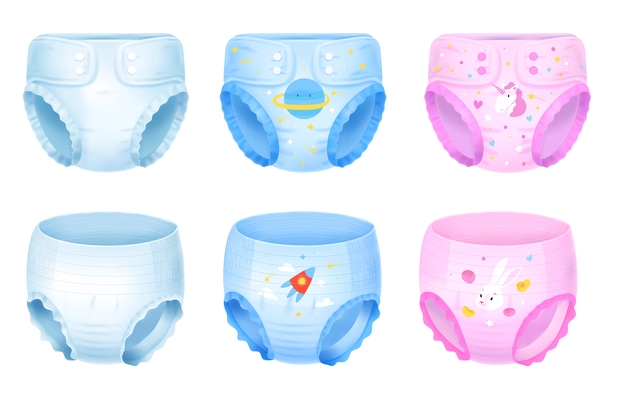 Realistic boys and girls diaper icons set isolated vector illustration