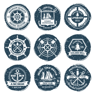 Nautical sea sailing shipbuilders labels and stamps set isolated vector illustration