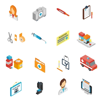 Doctor icon isometric set with pharmacy medical staff physician symbols isolated vector illustration