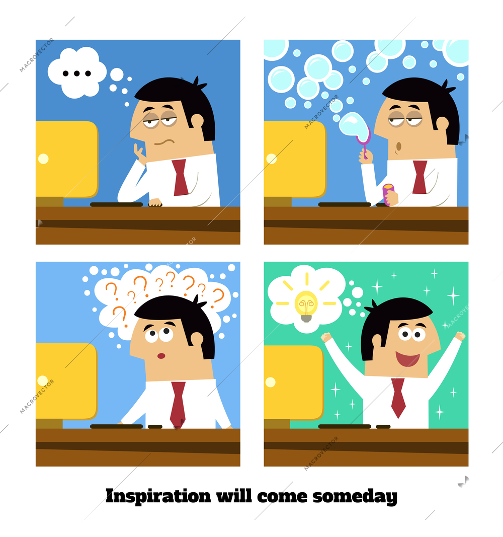 Business life. Inspiration or creative idea will come vector illustration