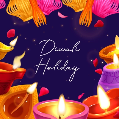 Realistic diwali poster with traditional holiday lamps isolated vector illustration