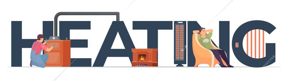 Heating system concept with comfortable temperature symbols flat vector illustration
