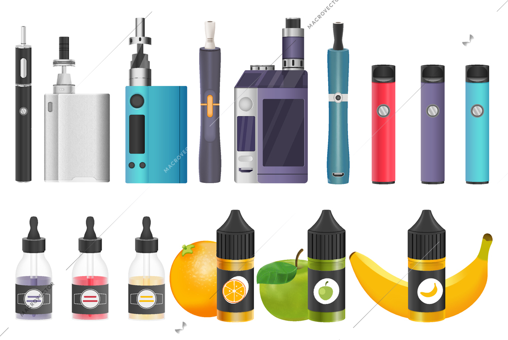 Vape realistic set with electronic cigarettes symbols isolated  vector illustration