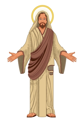 Jesus color composition with blank background and isolated image of mature jesus christ spreading his hands vector illustration