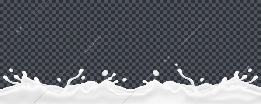 Milk splashes realistic border seamless pattern on transparent background vector illustration