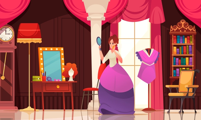 Artist dressing room cartoon with actress changing clothes vector illustration