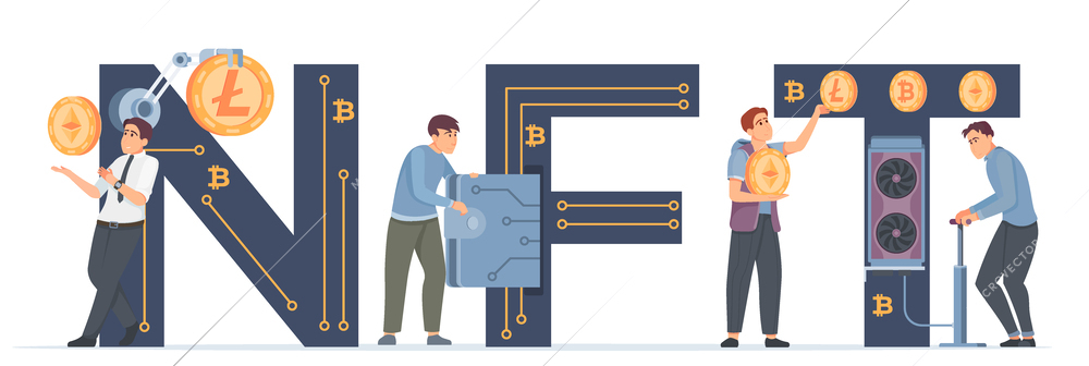 Crypto platform concept with NFT technology symbols flat vector illustration