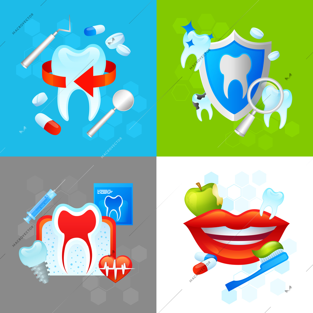 Dental design concept set with dentistry flat icons isolated vector illustration