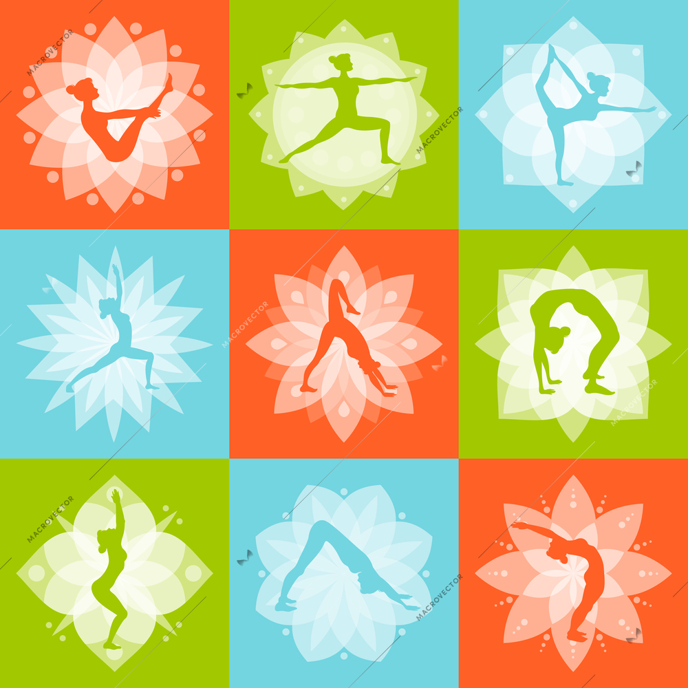 Yoga mind body and health fitness design concept set isolated vector illustration