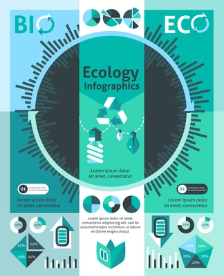 Ecology infographics set with charts and sustainable energy symbols vector illustration