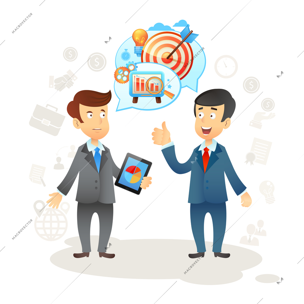 Business social chat concept with two businessman and speech bubbles vector illustration