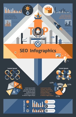 Seo infographics set with startup planning development elements and charts vector illustration