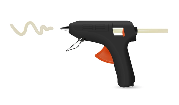 Realistic black hot glue gun against white background vector illustration