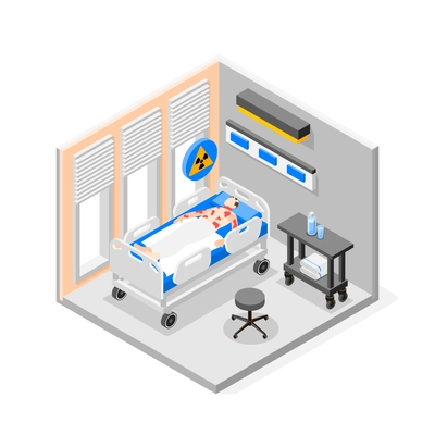 Safety at work place isometric composition with person suffered from radiation intoxication vector illustration