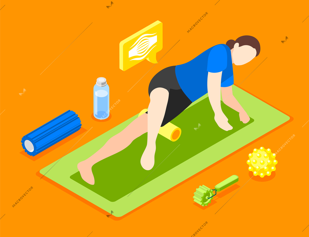 Myofascial release isometric concept with special muscle relaxation tools vector illustration
