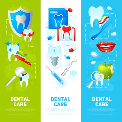 Dental care vertical banner set with medical tools and dentistry instruments isolated vector illustration