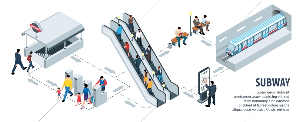 Isometric subway infographics with underground passenger traffic routes vector illustration