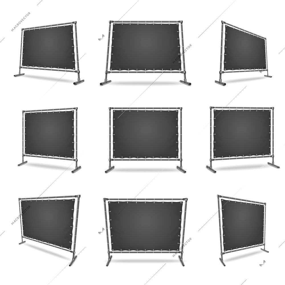 Blank black press wall realistic mockup set isolated on white background vector illustration