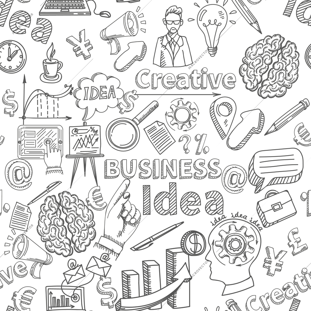 Creative background seamless pattern with business idea symbols vector illustration