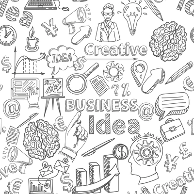 Creative background seamless pattern with business idea symbols vector illustration
