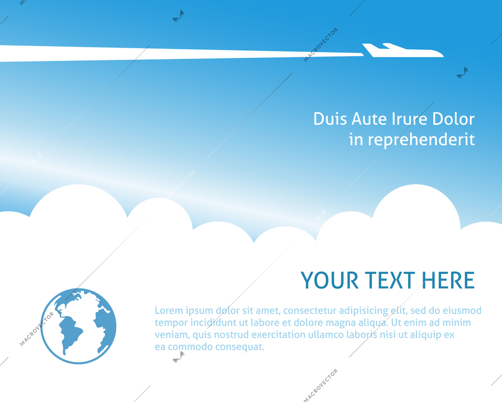 Airplane background for business trip or vacation journey banner vector illustration