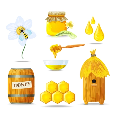 Honey sugar tasty healthy food decorative icons set isolated vector illustration