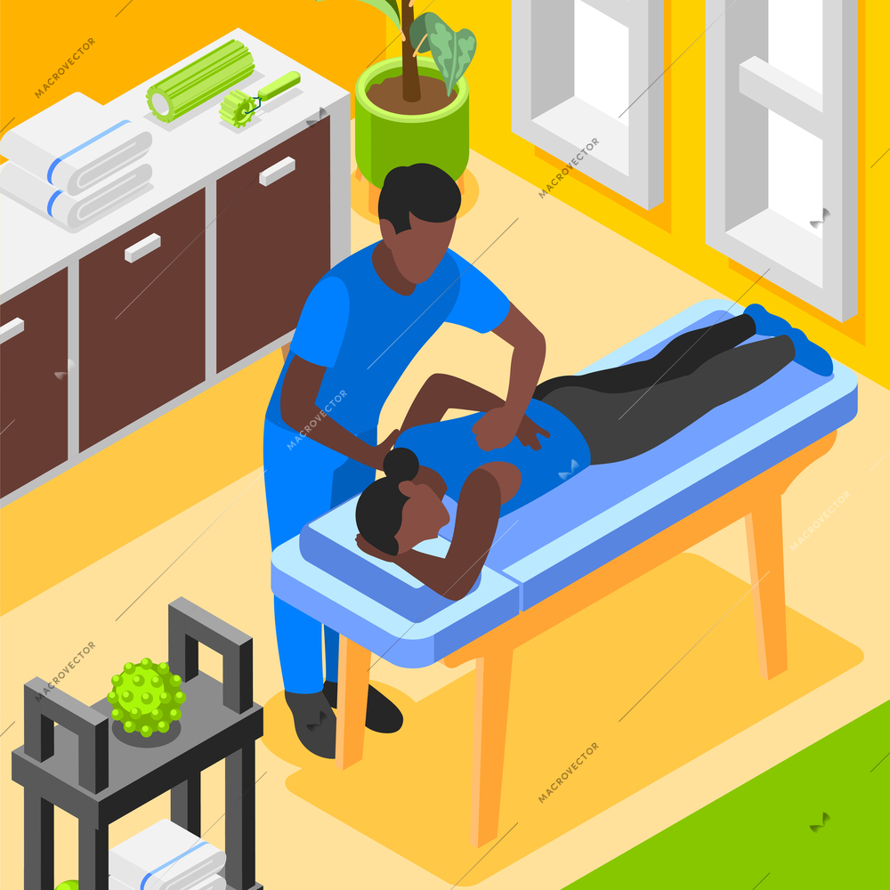 Myofascial release isometric composition with professional massage techniques vector illustration