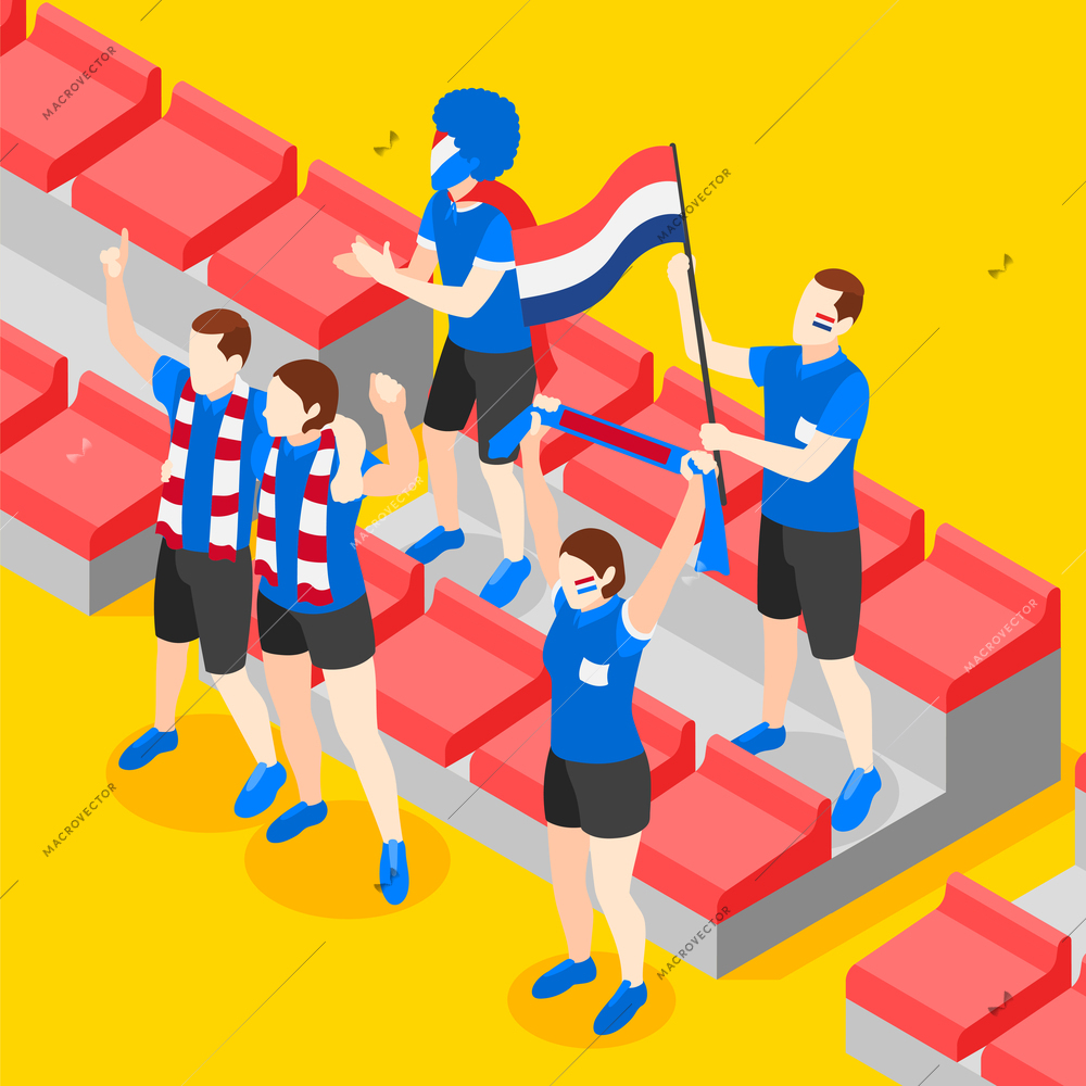 Sports betting isometric background with fans on tribune vector illustration