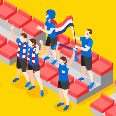 Sports betting isometric background with fans on tribune vector illustration