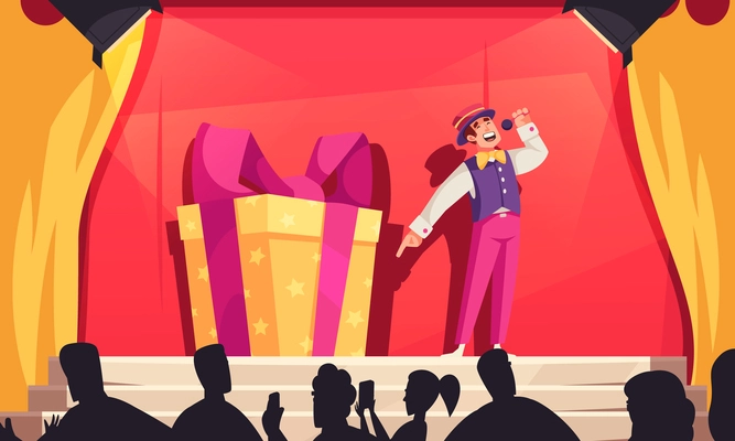 Lottery cartoon concept with man announcing money prize winner vector illustration