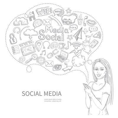 Social media concept with speech bubble and girl avatar vector illustration