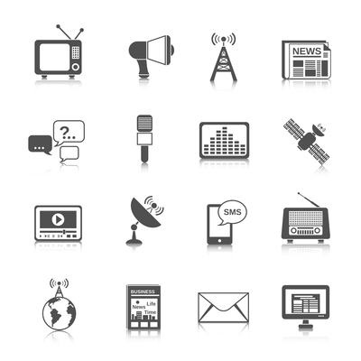 Media global network connection icons black set with newspaper globe tv isolated vector illustration