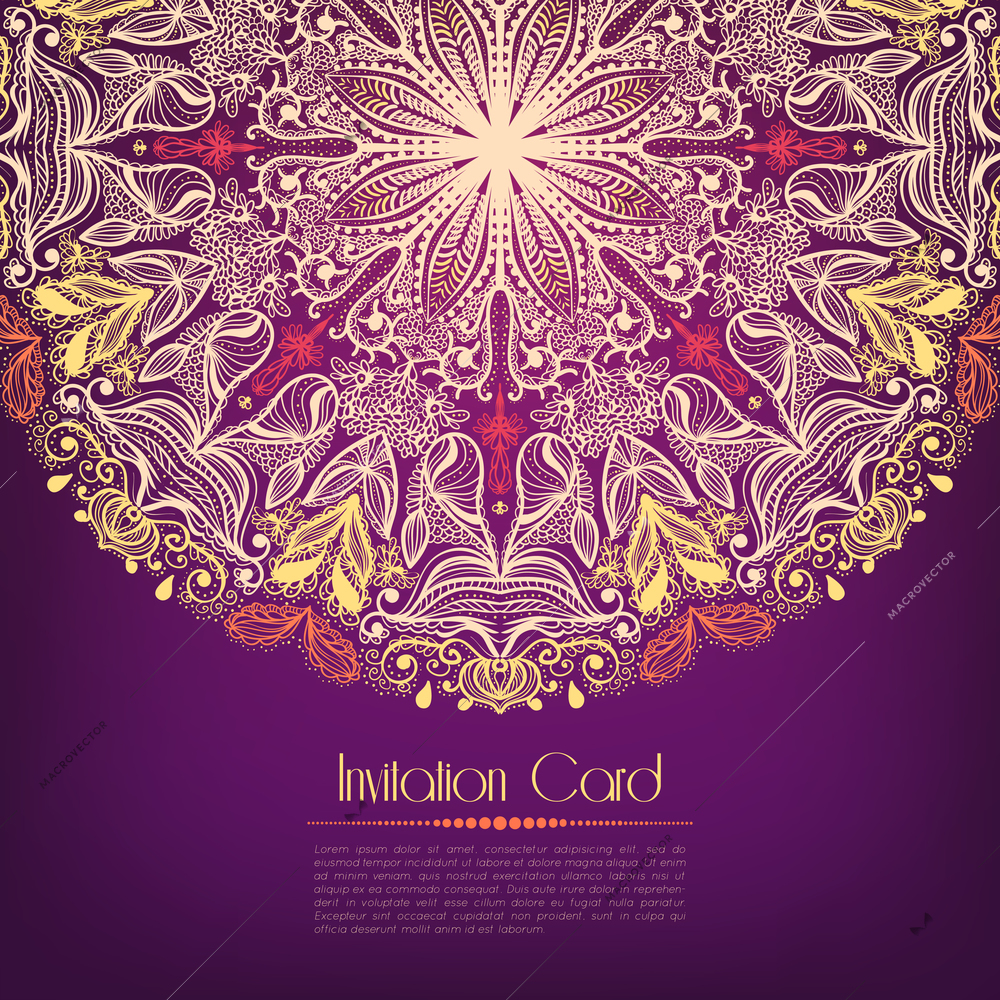 Ornamental violet invitation card template vector illustration