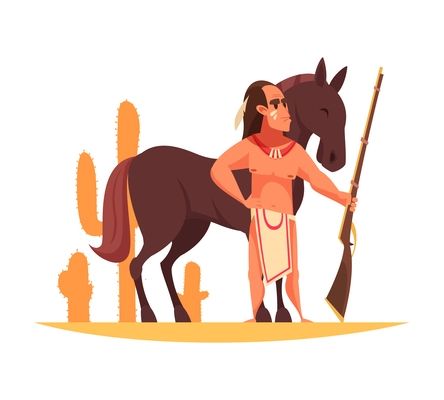 Cowboy composition with doodle style human character in tribal clothing vector illustration