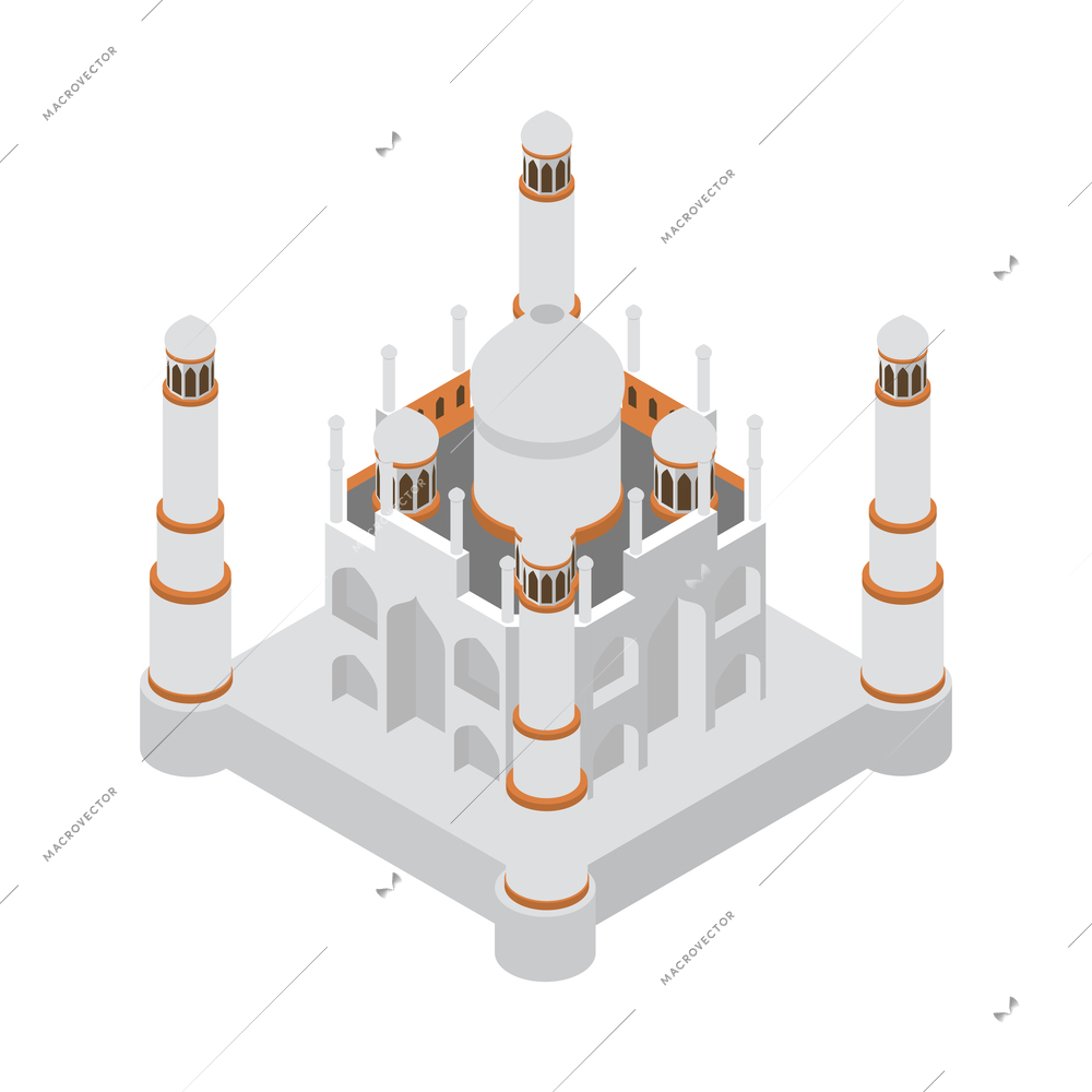 World landmarks isometric composition with isolated image of famous ancient historic building vector illustration