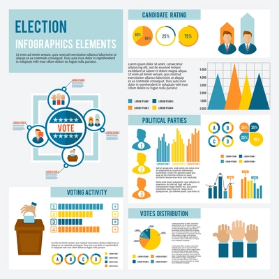 Election and voting icon infographic set with candidates debates symbols and charts vector illustration