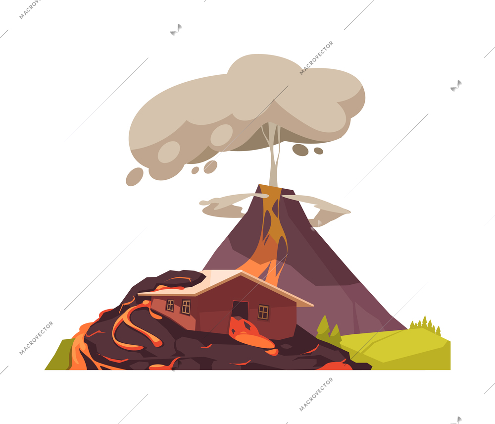 Natural disasters composition with view of living house being damaged by elemental calamity vector illustration