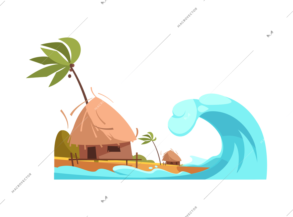 Natural disasters composition with view of living house being damaged by elemental calamity vector illustration